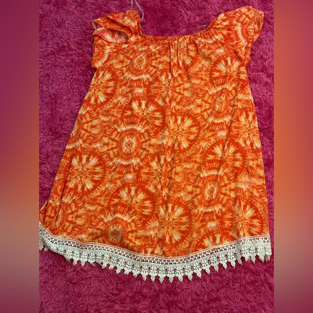 Orange Tie-Dye Dress with Lace Hem B007 - Picture 5 of 7